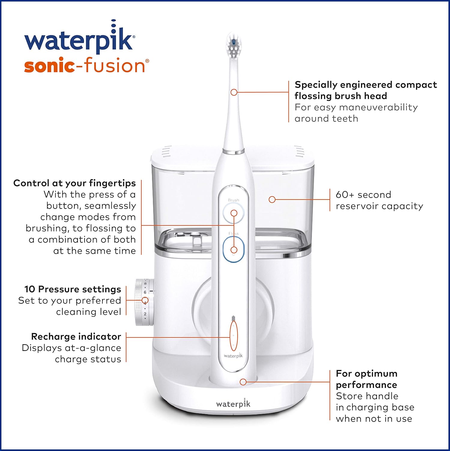Waterpik Sonic-Fusion Professional Flossing, Electric Toothbrush & Water Flosser Combo in One, SF-02, White