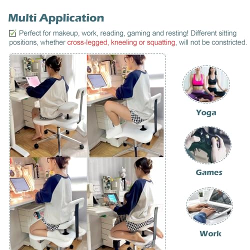 Cross Legged Office Chair White Kneeling Chair with Brake Wheel & Lumbar Support, Ergonomic Cross Legged Kneeling Office Chairs, Meditation Stool Home Office Desk Chair