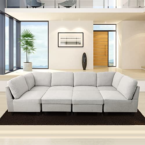 Beverly Fine Furniture Amoni 8 Piece U-Shape Modular Sectional Sofa, White Gray