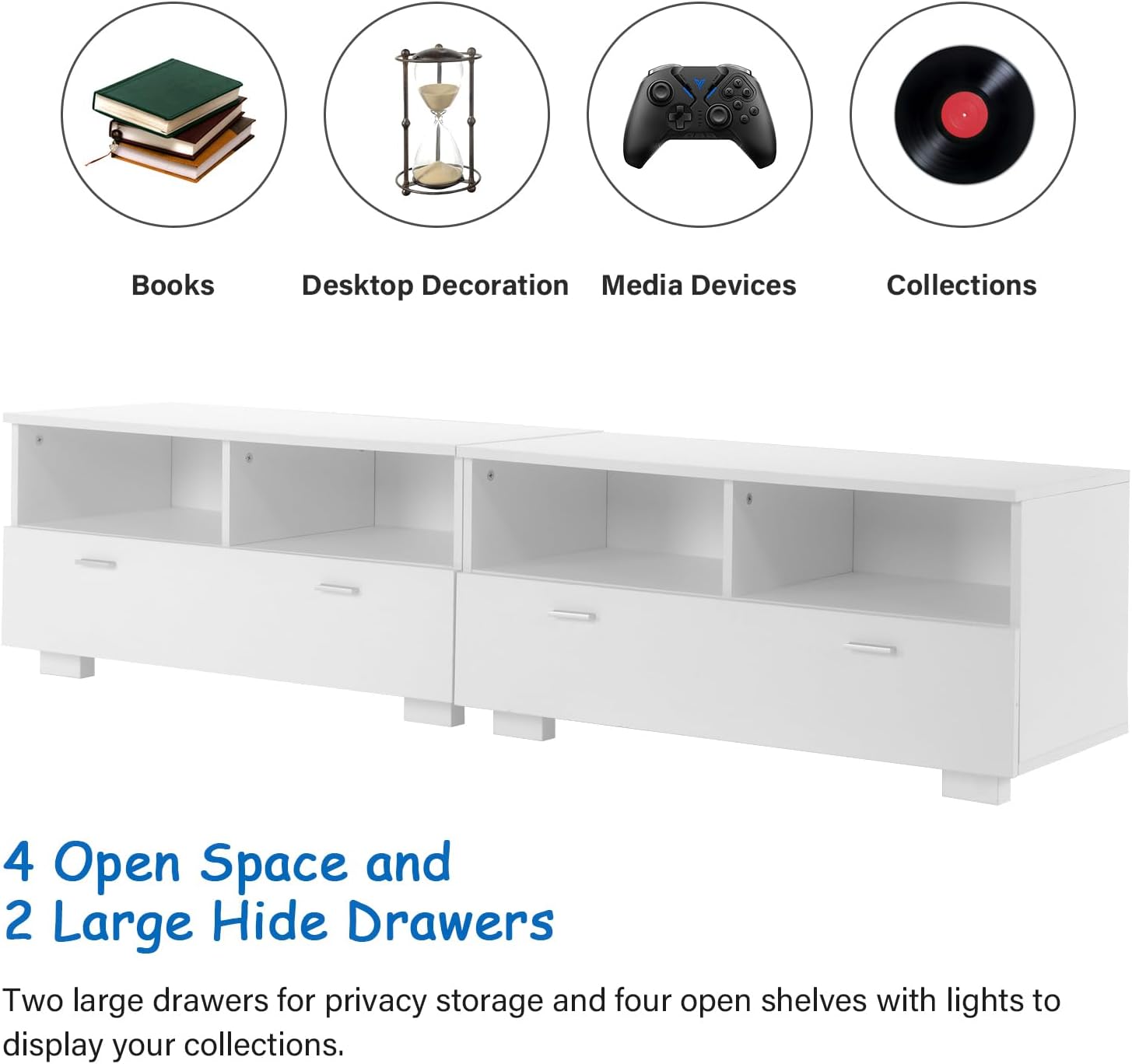 4 EVER WINNER TV Stand for 75+ Inch TV, LED TV Stands for Living Room with Storage Entertainment Center, Modern TV Console Table with Drawers for Bedroom, White