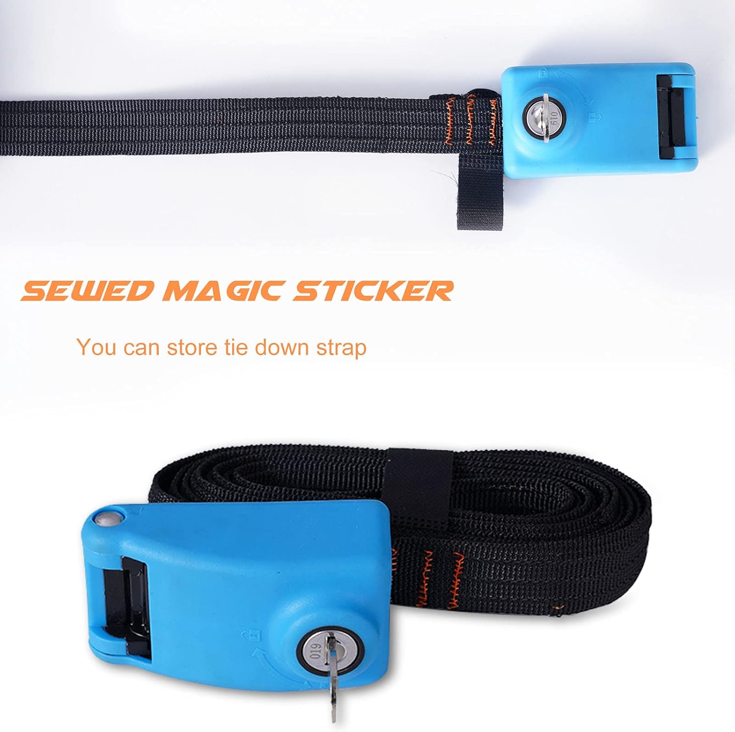 Kingdely 15ft Lockable Tie Down Strap, Locking Tie Down Straps with 3 Stainless Steel Cables 'No Scratch' Silicone Buckle to Prevent Anyone from Taking Your ISUP, Paddle Boards, 2 Pack (Orange)