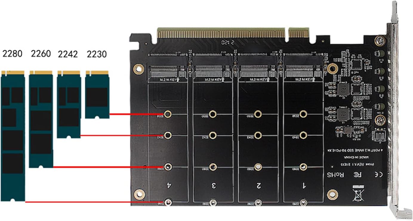 Gegong 4 Port NVMe to PCI-e Host Controller Expansion Card, Support 2230 2242 2260 2280?M.2 NVME to PCIe X16 Adapter, M Key Hard Drive Converter Reader Expansion Card Pack of 2