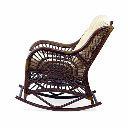 Malibu Rocking Handmade Lounge Chair ECO Natural Wicker Rattan Natural Color with Cream Cushion, INDOOR ONLY