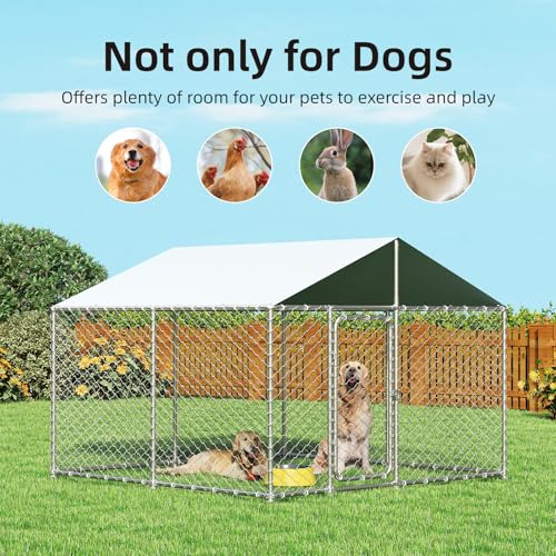 7.8x7.8 FT Extra Large Outdoor Dog Kennel Outside, Heavy Duty Dog Enclosure with Waterproof Cover and Security Lock, Galvanized Chain Link Dog Cage for Large Dogs