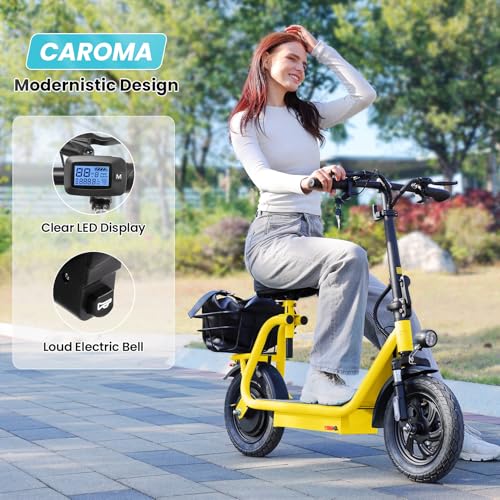 Caroma Peak 800W/1200W Electric Scooter Adults, 30 Miles Max Range, Foldable Electric Scooter with Seat, Front Suspension, Detachable Large Basket,Commuter E-Scooter for Adult and Teens