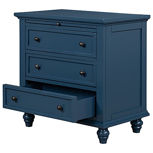 3-Drawer Bedroom Nightstand Storage Cabinet, Bedside Table End Table with Pull Out Tray, Modern Wooden Side Table Dresser for Bedroom Hallway Living Room (Black)