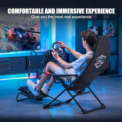 GTPLAYER Sim Racing Cockpit Foldable & Adjustable for High Performance Sim Racing Compact & Flexible Supports All Steering Wheels & Pedals for PC Wheel and Pedals Not Included(Black)