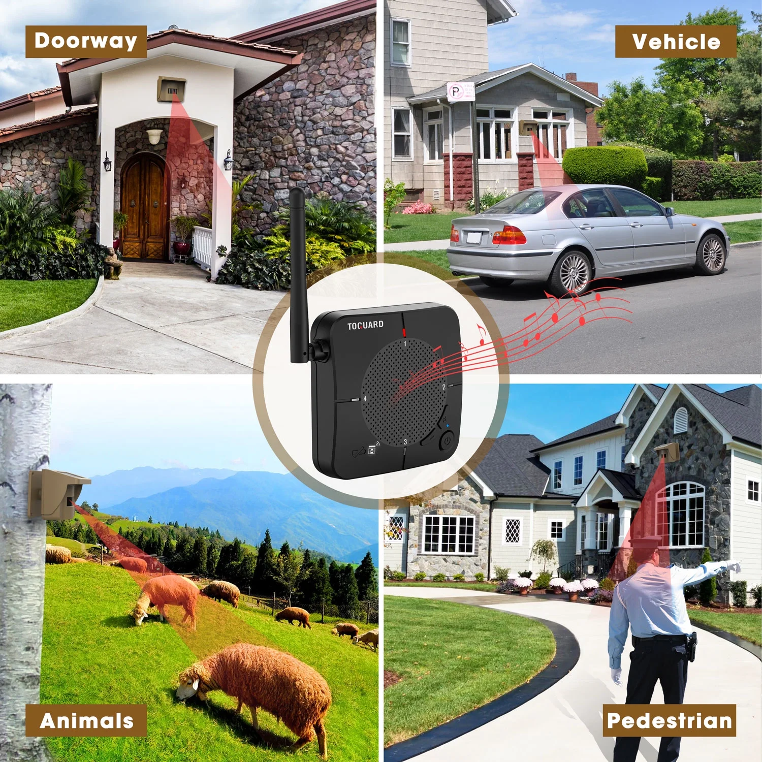 TOGUARD Solar Driveway Alarm Wireless Outside Weatherproof 1/2 Mile Long Range Driveway Sensor IP66 Waterproof Outdoor Motion Sensor Alarm