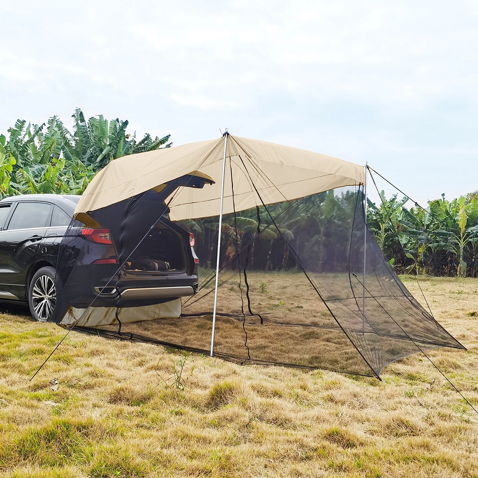 Gecheer Car Rear Extension Sunshade Tent Vehicle Trunk Side Awning Car Shelter Canopy Beach Sun Shelter for Outdoor Camping Hiking Fishing