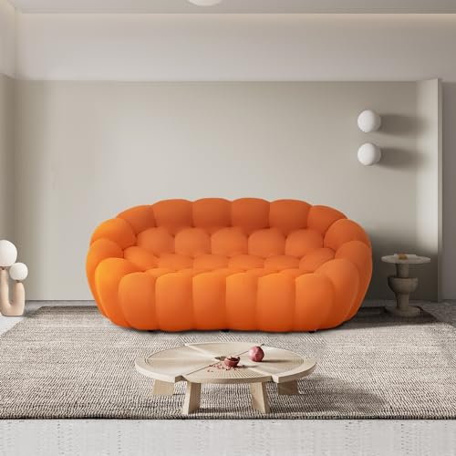 74.8'' Modern Loveseat Sofa, 2 Seater Mesh Fabric Love Seat Floor Sofa, 3D Honeycomb Shape Bubble Sofa Curved Couch for Living Room, Office, Apartment
