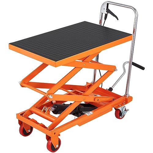 VEVOR Electric Lift Table, 330 lbs Capacity Single Scissor Lift Table, 8-28 in Height Adjustable Lifting Platform, Coffee Table Lift with 4 Wheels, for Material Handling and Transportation, Black
