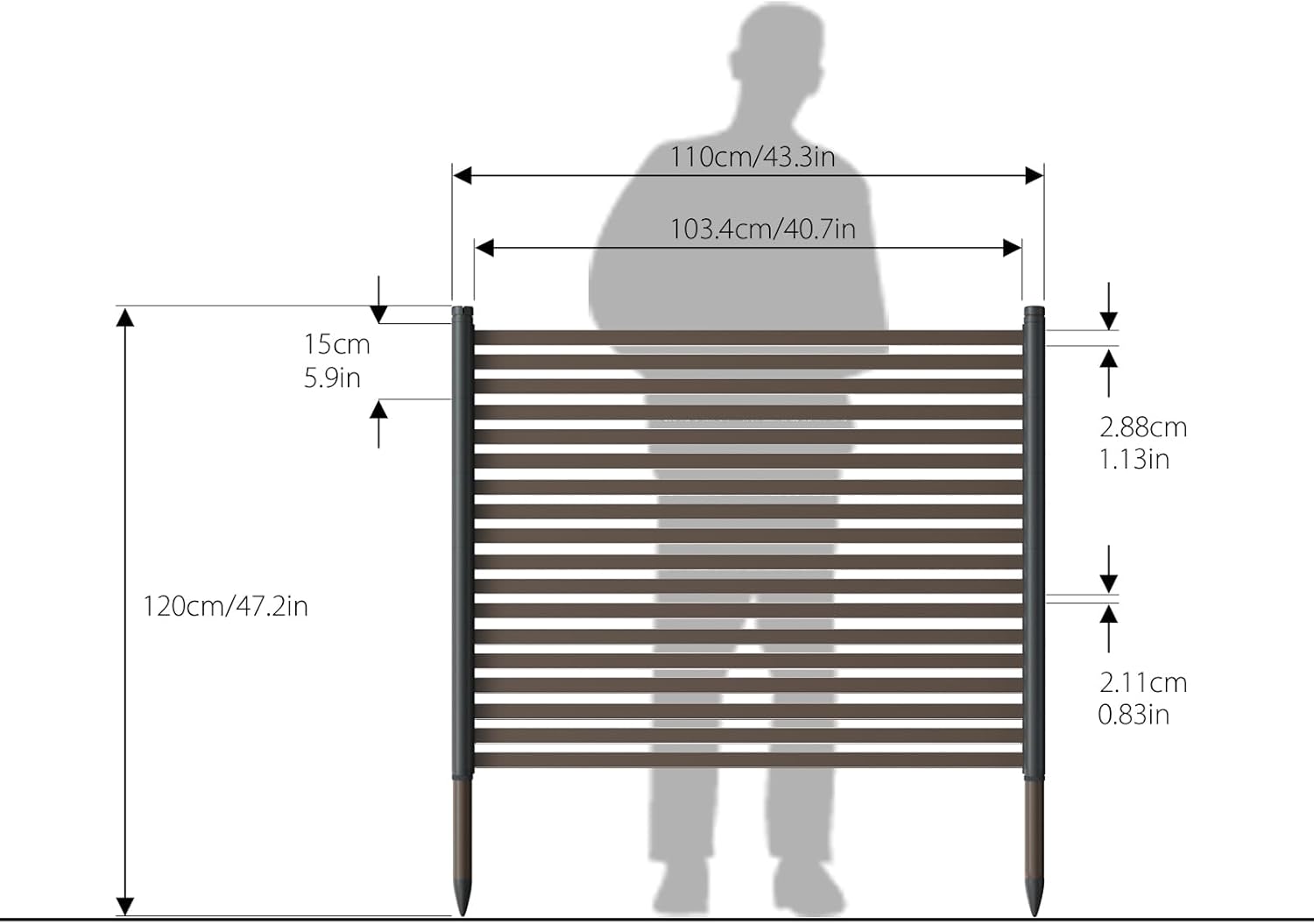 Courtyard Privacy Screen - Length: 43 inches, Height: 47 inches Metal terrace screen, PE coated steel pipe, suitable for outdoor trash cans, air conditioning, swimming pool equipment fences (2 panels)