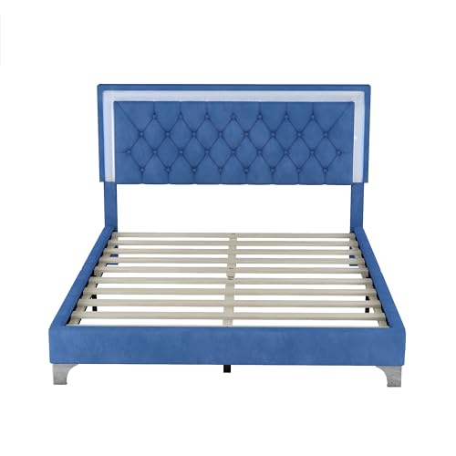 Modern 3-Pieces Bedroom Sets, Queen Size Upholstered Platform Bed with Crystal Tufted Headboard and 2 Nightstands, Sturdy Slats Support for up to 700lbs (Grey-3vs)
