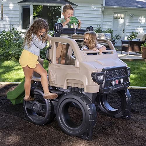 Step2 Safari Truck Climber Playset for Kids, Slide, Climbing Wall, Steering Wheel, and Binoculars, Toddlers Ages 2 –5 Years Old, Easy To Assemble, Kids Outdoor Playground for Backyard, Brown