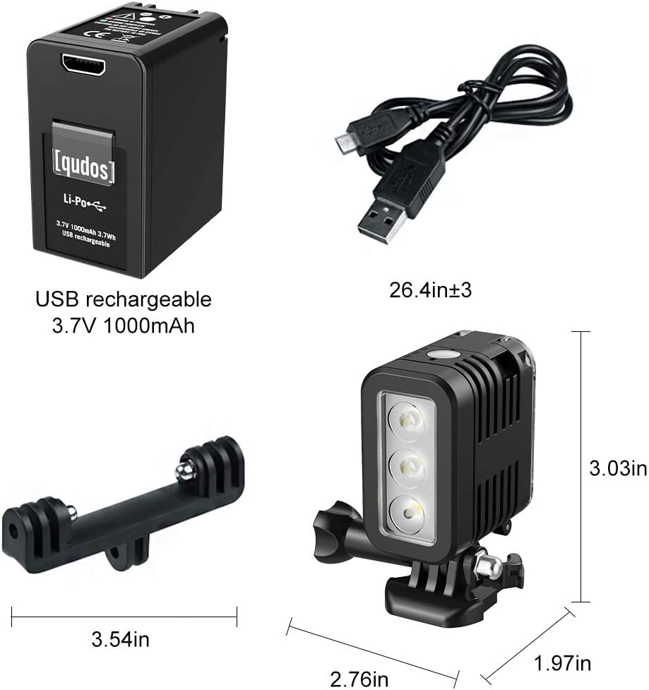 Underwater Lights Dive Light 147ft(45m), HONGDAK Diving Light High Power Dimmable Waterproof LED Video Fill Night Light for Hero 8 7 6 5 5S 4 4S 3+/3/2 SJCAM/Xiaoyi Action Cameras etc.