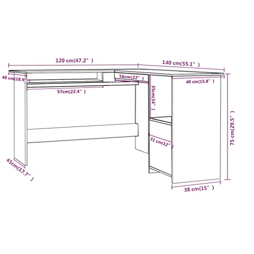 L-Shaped Corner Desk Sonoma Oak 47.2"x55.1"x29.5" Engineered Wood, Office Desks & Workstations, Study Desk, Dressing Table, Desk Table for Study, Bedroom, Office