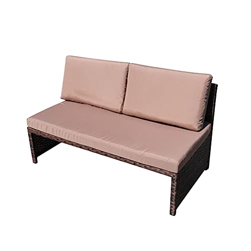 5 Pieces Patio All Weather Rattan Wicker Sectional Dining Sets with Poly Wood Table, Outdoor Furniture Cushioned Sofa Sets with Ottomans and Lounge Sofa (Light Gray Wicker + Dark Gray Cushion)