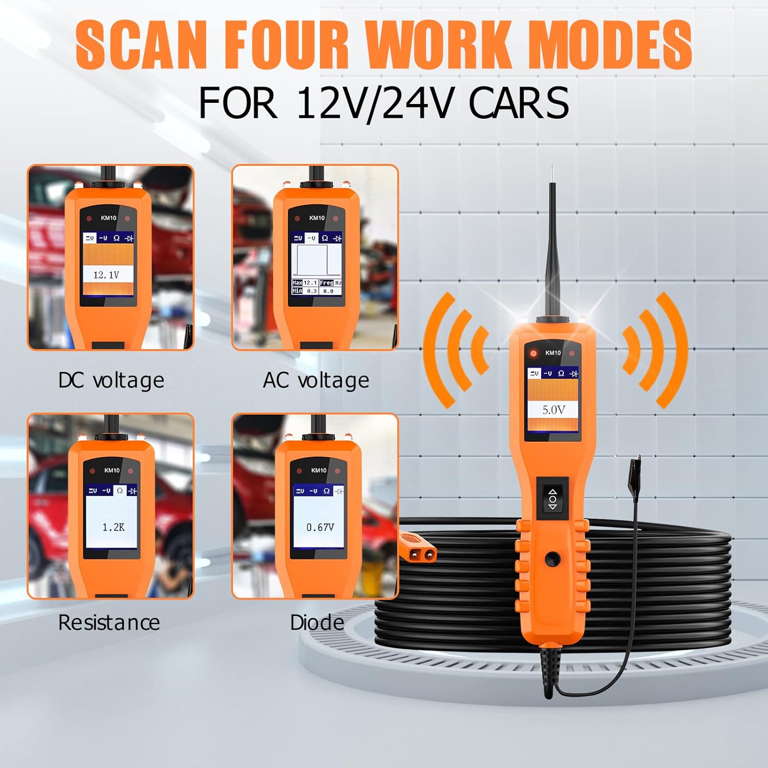 KZYEE KM50 Power Circuit Probe Kit, 12V 24V Automotive Circuit Tester Electrical System Tool, Frequency Duty Cycle Fuel Injection Circuit, AC DC Resistance Digital Voltage Tester, Short Finder