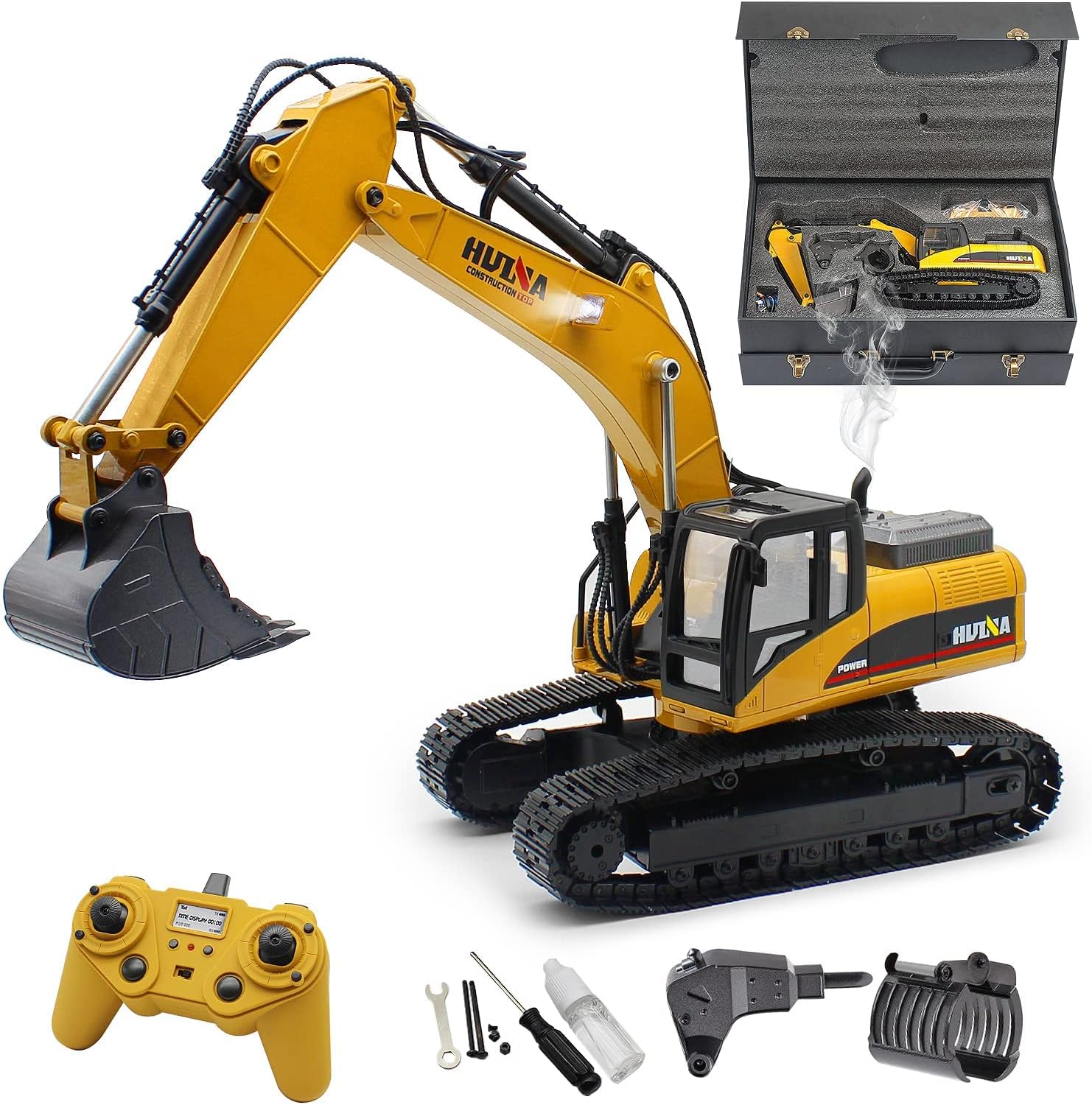 Mostop Remote Control Excavator for Adults 23 Channel Hobby RC Excavator 1/14 Scale Full Metal RC Shovel Loader Tractor Construction Vehicles RC Excavator Digger Toy with Real Smoke, Carries 180 Lbs