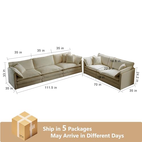 2 Piece Chenille Cloud Couches Set, Modern Loveseat and 3 Seater Sofa Set Living Room Furniture Set for Apartment Office