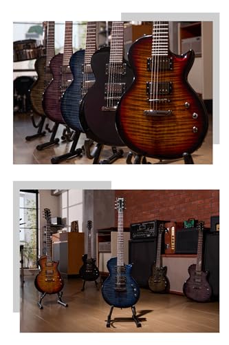 AKLOT Muti-Tone Electric Guitar with Coil-Split: Roasted Maple Neck, Flame Maple Graphic Top, Dual Humbuckers Pickups, Beginner Guitar Kit with Gig Bag, Lesson Book, Strap, Picks, Violet Venom