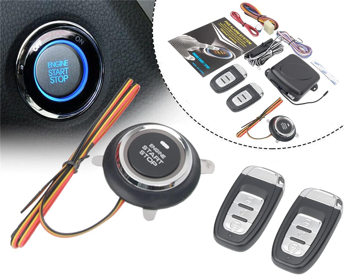HIWOWSPORT 9pcs Car Keyless Entry Engine Start Alarm System Push Button Remote Starter Stop Pack of 2