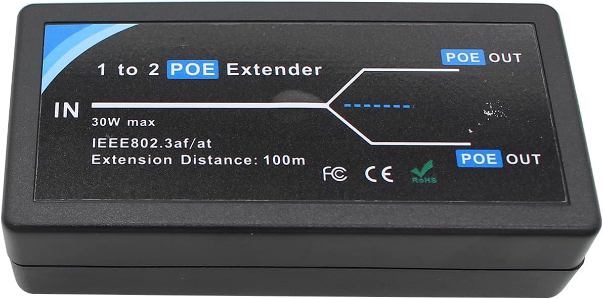 POE Extender 2 Port PoE-Powered PoE-sourcing ethernet Switch Repeater 100m 1 in 2 Out Comply IEEE 802.3af/at Standard 10,100Mbps for Security Camera Over Cat5/Cat6 or UTP Cables