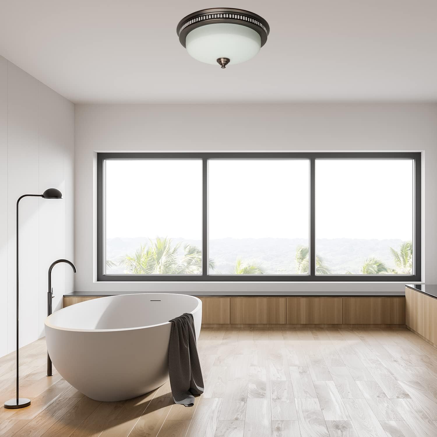 Akicon Ultra Quiet 110 CFM Round Exhaust Bathroom Fan with Light and Nightlight Bronze (3x9W GU24 Base LED Bulbs and 1pcs E12 Nightlight Included) 3 Years Warranty