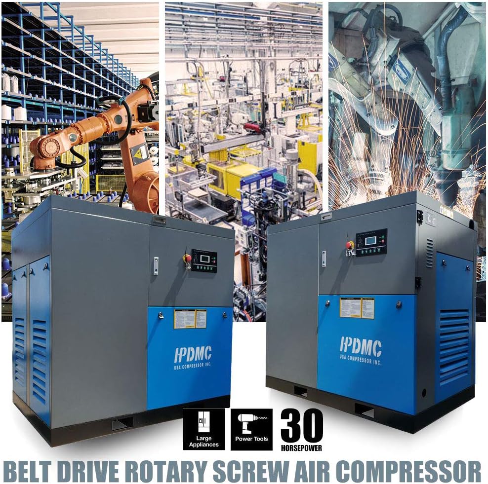 Rotary Screw Compressor 30HP / 125CFM@125 PSI - 460-480V / 60Hz / 3-Phase - Heavy Duty Stationary Industrial Air Compressed System Built-in Oil Separator