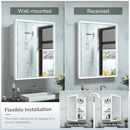 TokeShimi Recessed Medicine Cabinet with Mirror Wall Mounted, Metal Beveled Mirror with Storage for Bathroom Vanity, Aluminum Alloy Medicine Cabinet Mirror Silver 16x24 1 Door