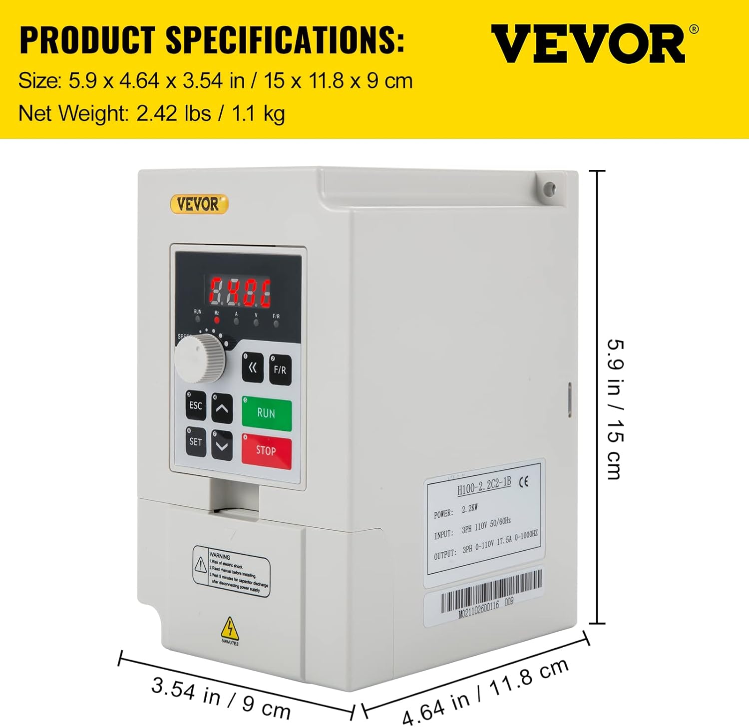 VEVOR VFD 4KW 220V 5.5HP, 1 or 3 Phase Input, 3 Phase Output Variable Frequency Drive, AC 17A 0~1000HZ CNC Motor Inverter Converter for Motor Speed (RS485)