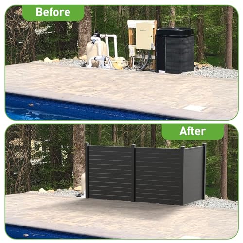 Black Air Conditioner Fence, 48"W X 48"H Vinyl Privacy Fence Screen 3 Panels Pool Equipment Fence Enclosure Trash Can Fence Outside Garbage Can Enclosure Fence