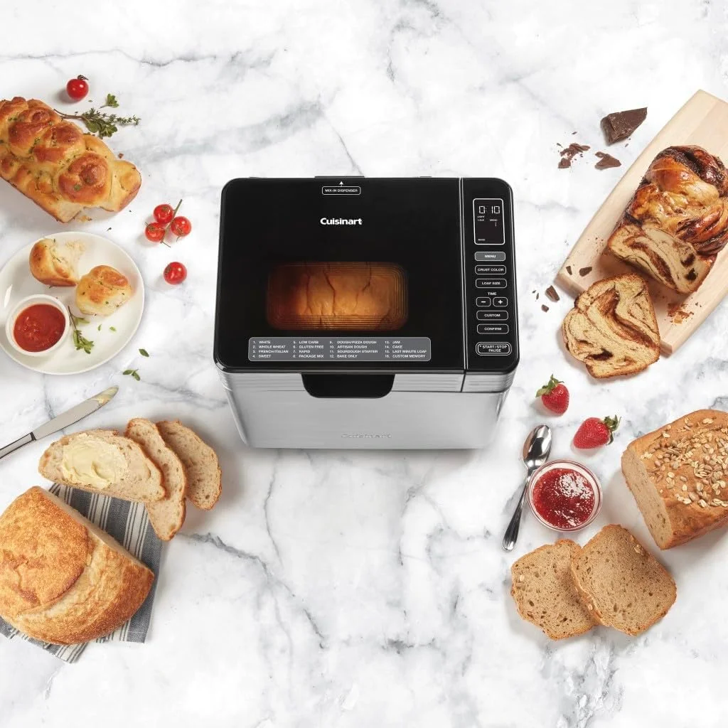 Convection Bread Maker Machine-16 Menu Options, 3 Loaf Sizes up to 2lbs, 3 Crust Colors-Includes Measuring Cup + Spoon & Kneading Hook, CBK-210, 12.25" x 8.85" x 13", Stainless Steel