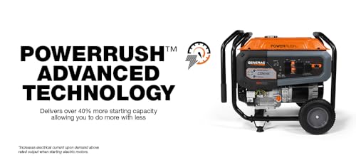 Generac 8,000-Watt Gas-Powered Portable Generator - Electric Start with COsense - PowerRush Advanced Technology - Reliable Power for Emergencies, Recreation, Home - 49 State Compliant - Orange/Black