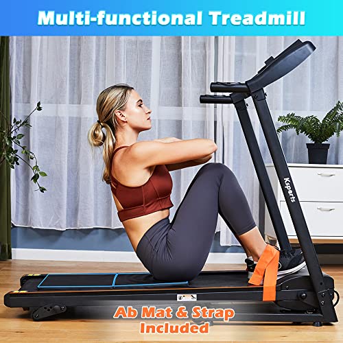 Ksports Treadmill Bundle | Electric Folding Incline Treadmill with Auto/Manual Incline, Sit Ups Rack/Strap & Ab Mat, Dumb Bells (only for AEP & LJJ models) | Running Machine with Bluetooth Smart APP