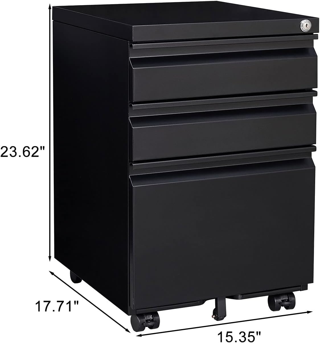 Mobile Printer Stand with Drawers and Lockable Wheels, 3-Drawer Office Storage Filing Cabinet with Lock for Legal Letter Size, Pre-Assembled Metal File Cabinet Except Wheels Under Desk Black
