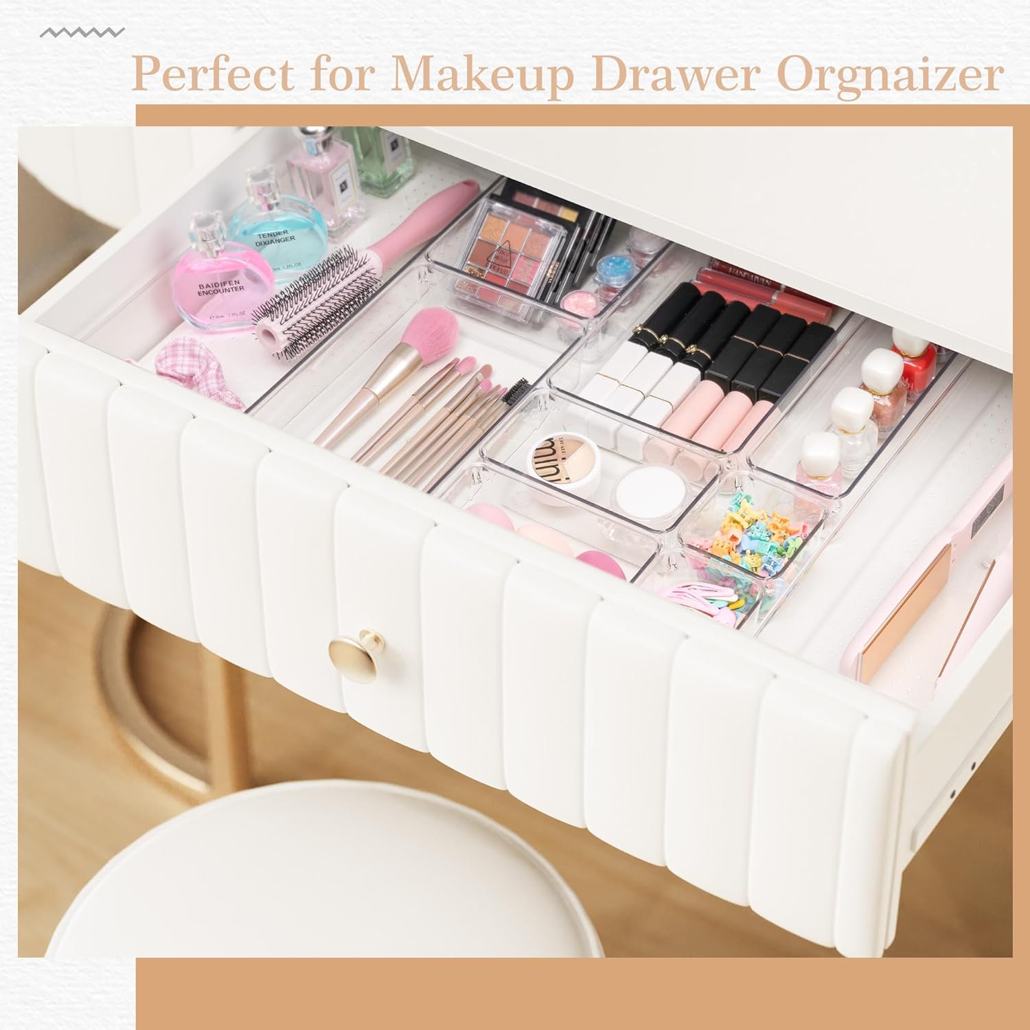 Drawer Organizer, 12 Pack Clear Plastic Kitchen Drawer Organizers Set, 4-Size Versatile Bathroom and Vanity Organizer Trays, Storage Bins for Makeup, Bathroom, Jewelries and Office