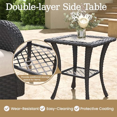 5 Pieces Wicker Patio Furniture Set, Luxury Outdoor Conversation Set with High Back Swivel Rocker Chairs