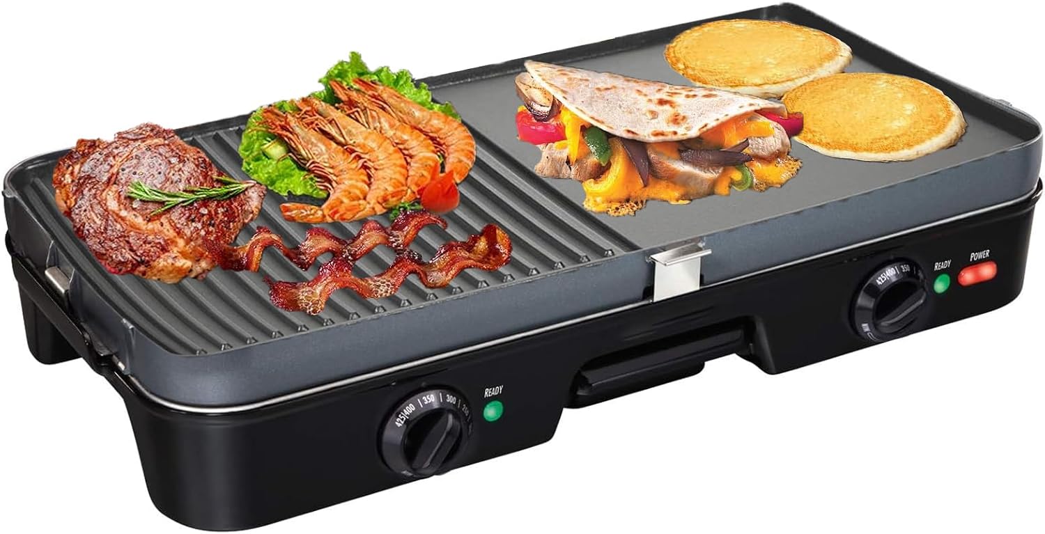 3-in-1 Nonstick Electric Grill+Griddle Indoor