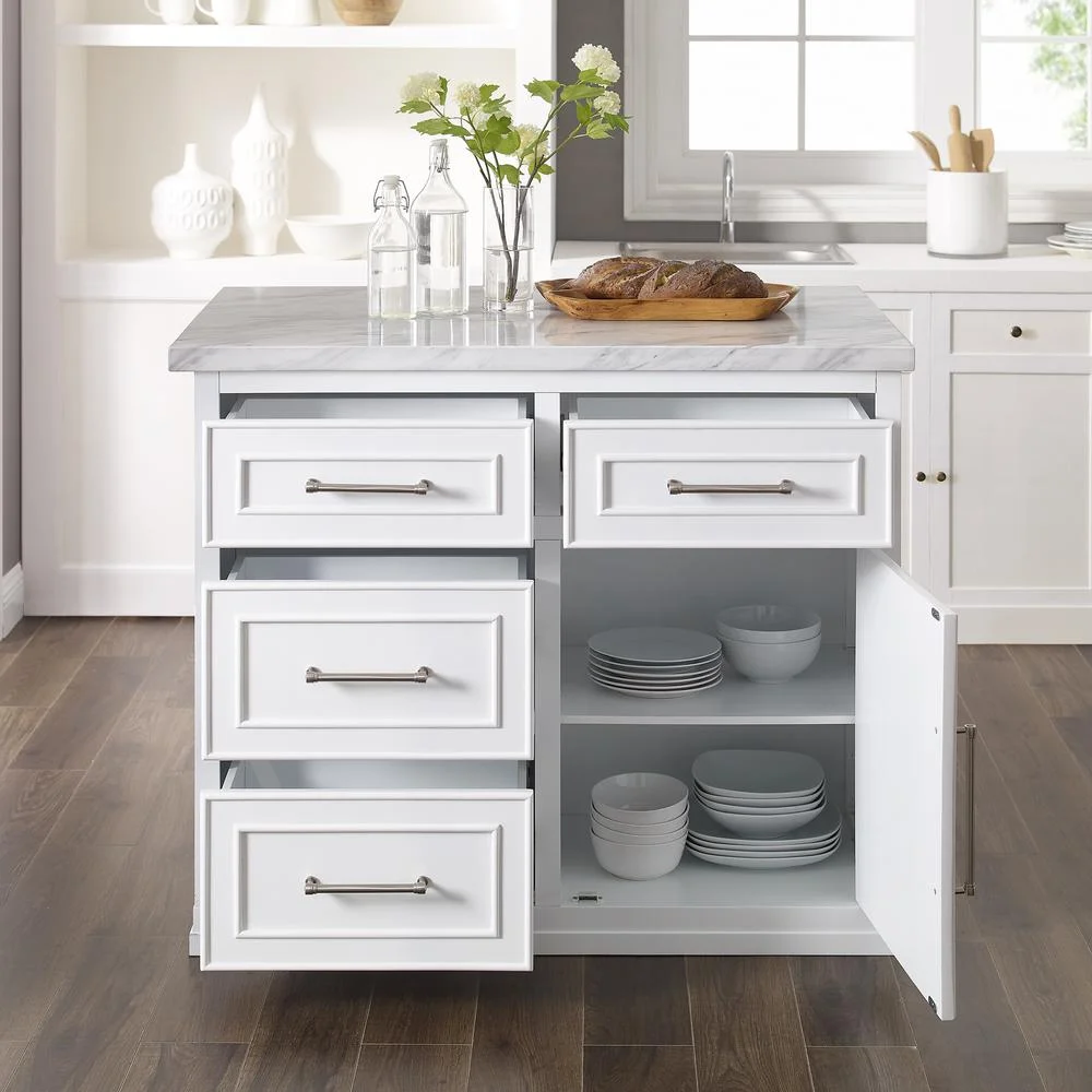 Crosley Furniture Cutler Modern MDF Wood Kitchen Island in White