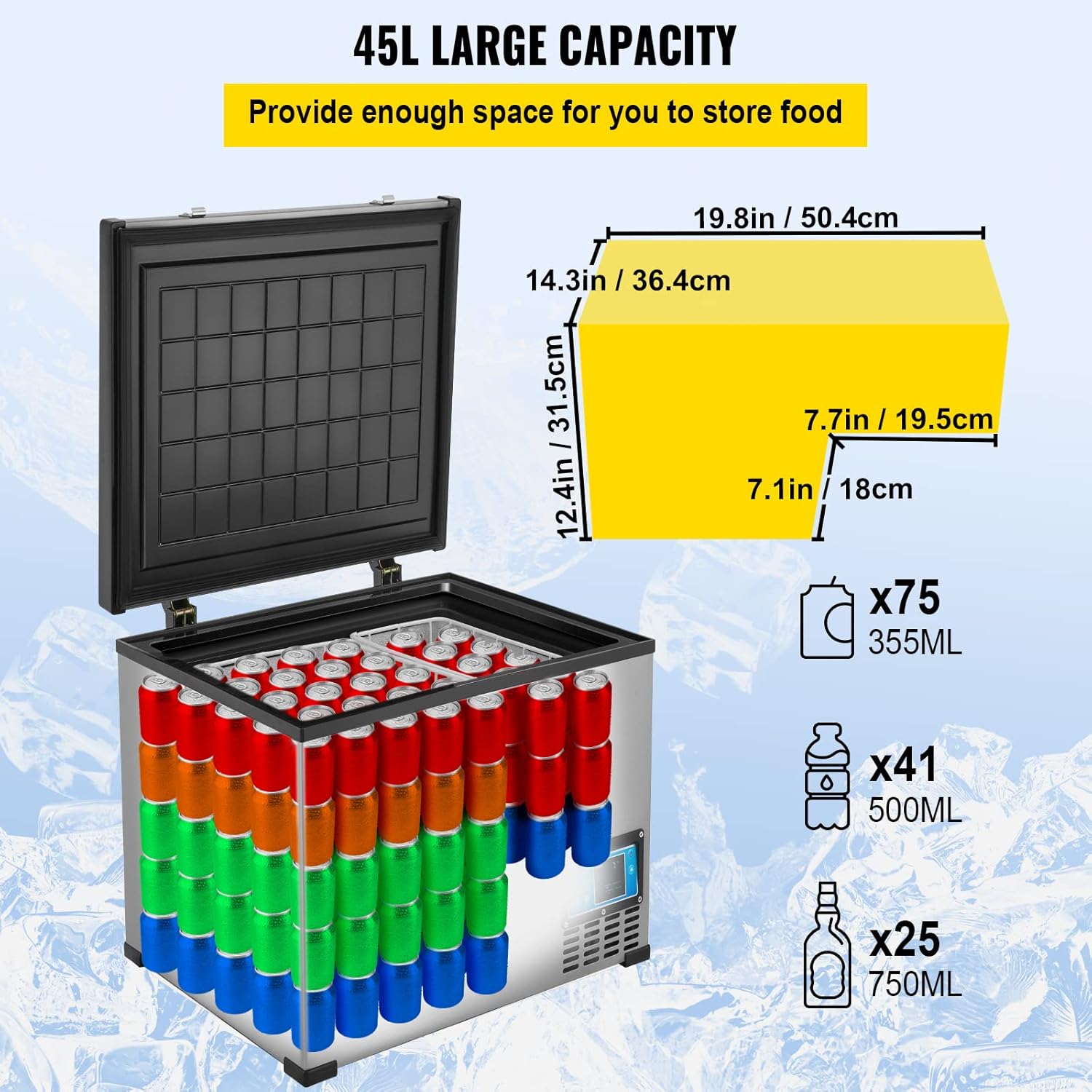 VEVOR Portable Refrigerator 48 Quart,12 Volt Refrigerator with Compressor,Metal Shell Chest Refrigerator,-4℉ to 68℉,DC 12/24V, AC 110-240V（Home & Car Use）