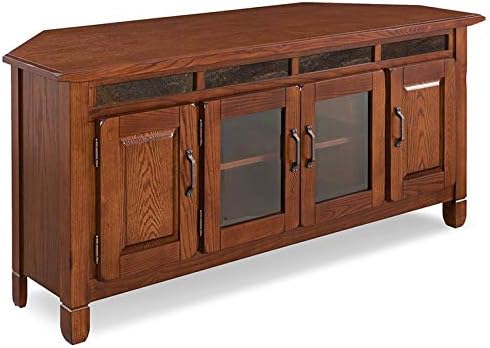 Beaumont Lane 57 Corner TV Stand Console Solid Wood with Glass Wooden Cabinet Storage in Rustic Autumn
