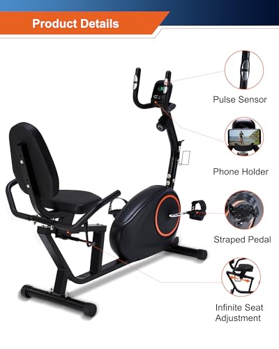 Recumbent Exercise Bike for Seniors - 400LB Weight Capacity Recumbent Bikes with Comfortable Seat, Pulse Sensor, 16-level Resistance, LCD Monitor