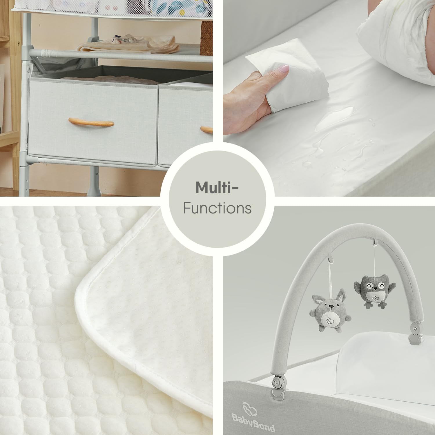 Portable Baby Changing Table with 2 Storage Baskets, BabyBond Foldable Changing Table Dresser Waterproof Diaper Changing Table Height Adjustable Changing Station for Infant and Newborn(Beige)
