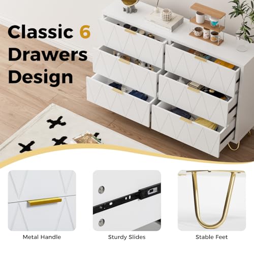 White Dresser for Bedroom, Wood Tall 4 Drawers Dresser with Metal Handles and Legs, Modern Dressers & Chest of Drawers with with Anti-Tipping for Bedroom, Living Room, Hallway, Entryway