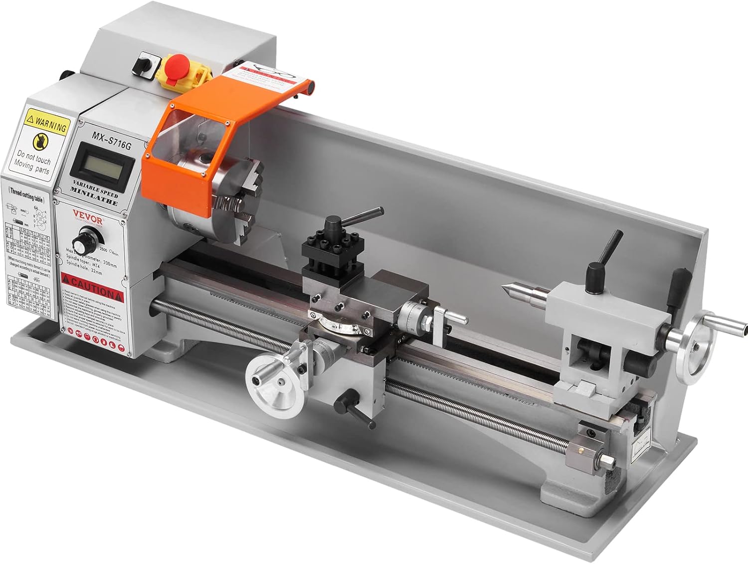 VEVOR Mini Metal Lathe Machine, 7'' x 16'', 800W Precision Benchtop Power Metal Lathe, 150-2500 RPM Continuously Variable Speed, with 3.9'' 3-jaw Metal Chuck Tool Box for Processing Precision Parts