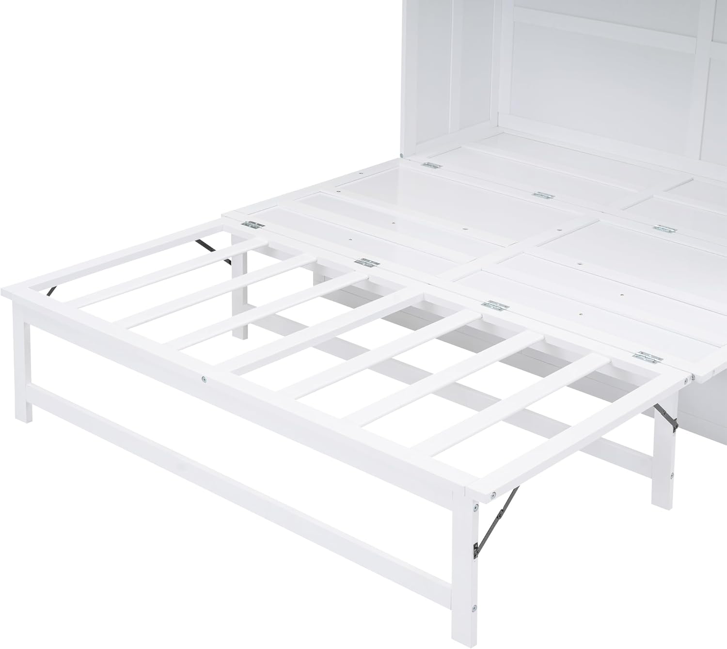 Queen Murphy Bed Chest with Charging Station, Wood Murphy Cube Cabinet Bed with a Shelf/Desk for Guest Room or Home Office, White