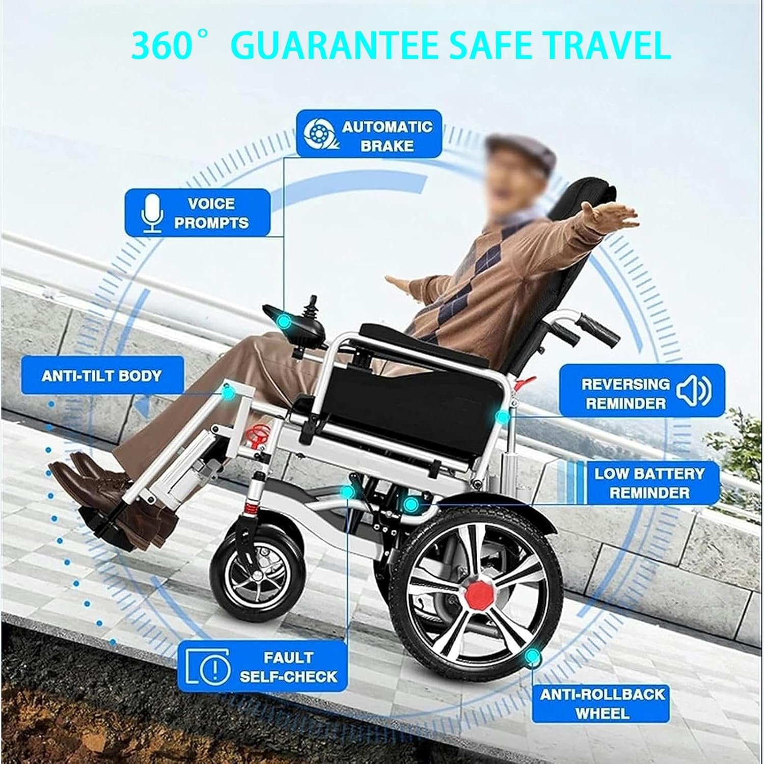 All Terrain Heavy Duty Powerful Dual Motor Foldable Electric Wheelchair Motorized Power Wheelchairs. Supports Up to 330 Lbs