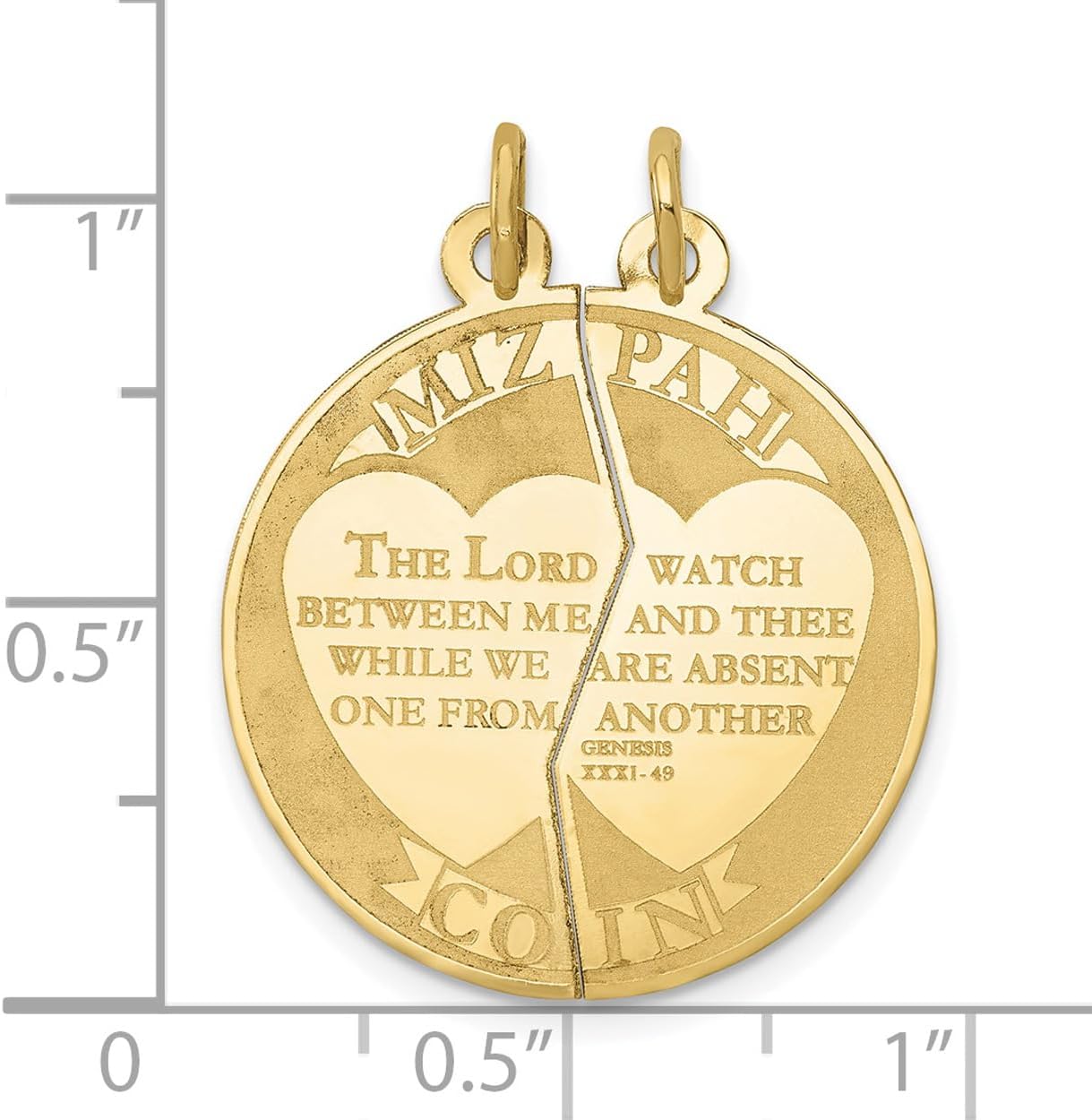 10K Yellow Gold Mizpah 2-Piece Pendant Charm (29mm x 23mm)