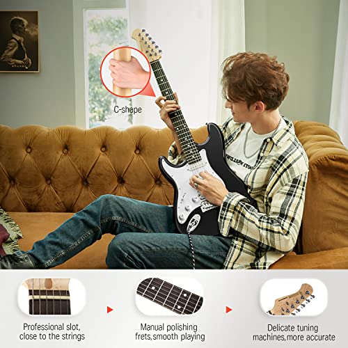 Donner DST-100B 39 Inch Electric Guitar Beginner Kit Solid Body Full Size Black HSS for Starter, with Amplifier, Bag, Digital Tuner, Capo, Strap, String,Cable, Picks